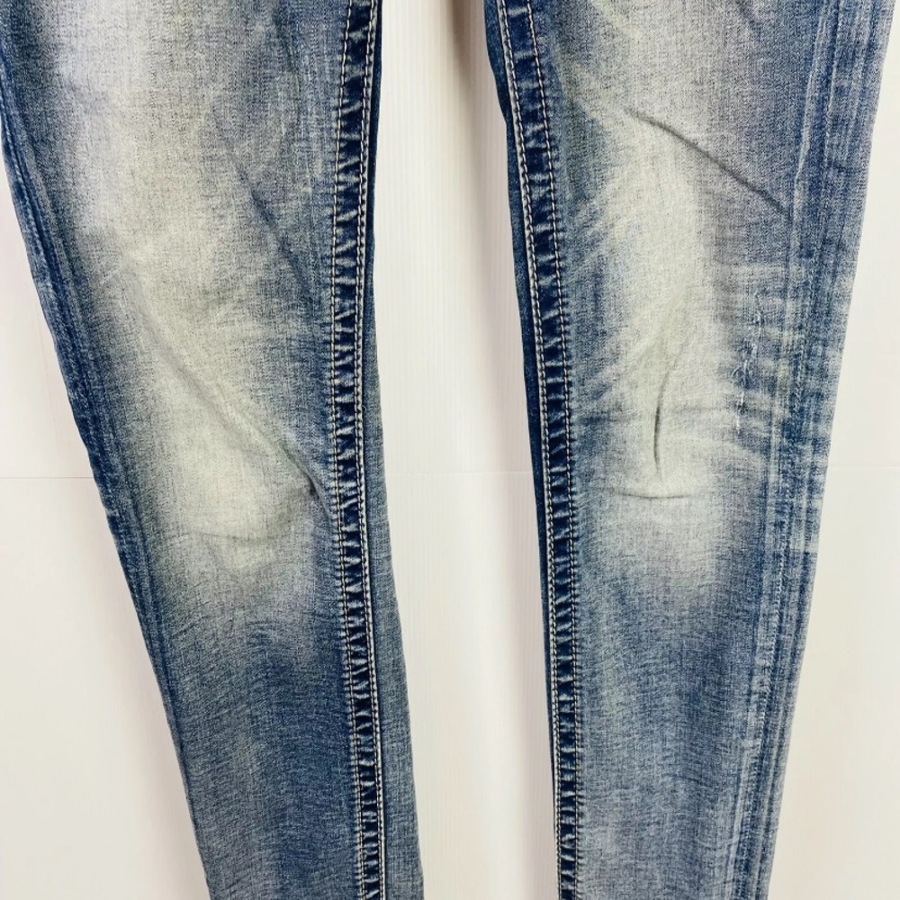 Rock Revival Size 27 Distressed Acid Wash Low Rise Skinny Jeans 33W x 33L - Picture 3 of 10